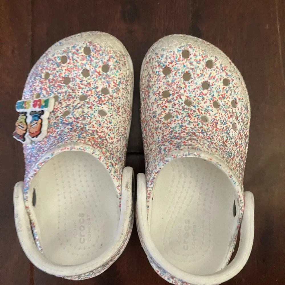 Kids white confetti glitter crocs white